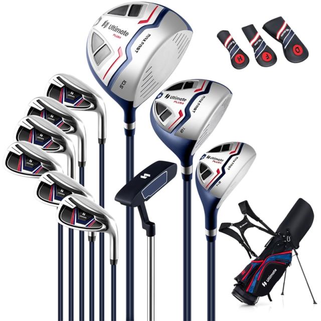 12 Pieces Men's Complete Golf Club Set Right Hand, Golf Club Package Set with 460CC Alloy Driver, #3 Fairway, Rain Hood, Portable Golf Stand Bag