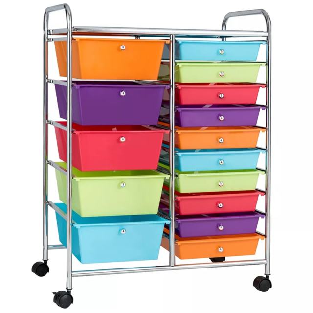 15-Drawer Rolling Storage Cart, Art & Craft Organizer with Wheels & Removable Drawers for Tools, Scrapbook Paper, Home Office School