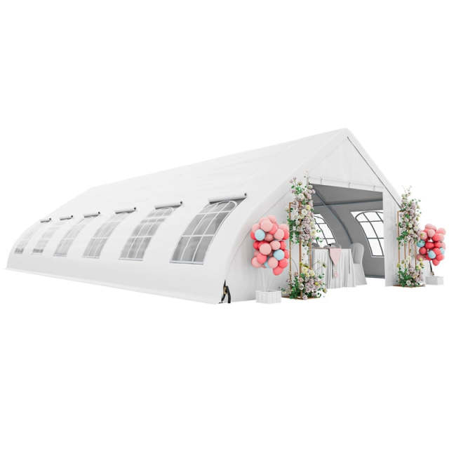 20'x40' Peach Shaped Party Tent, Heavy-Duty Wedding Canopy with Zipper Doors, Sidewalls, 12 Windows & Galvanized Frame for Outdoor Events, Backyard
