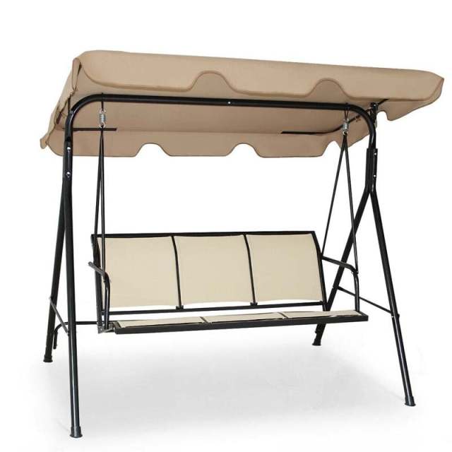 3-Person Outdoor Patio Swing with Adjustable Canopy & Steel Frame, Weather-resistant Porch Swing Bench for Garden, Yard, Poolside, Balcony