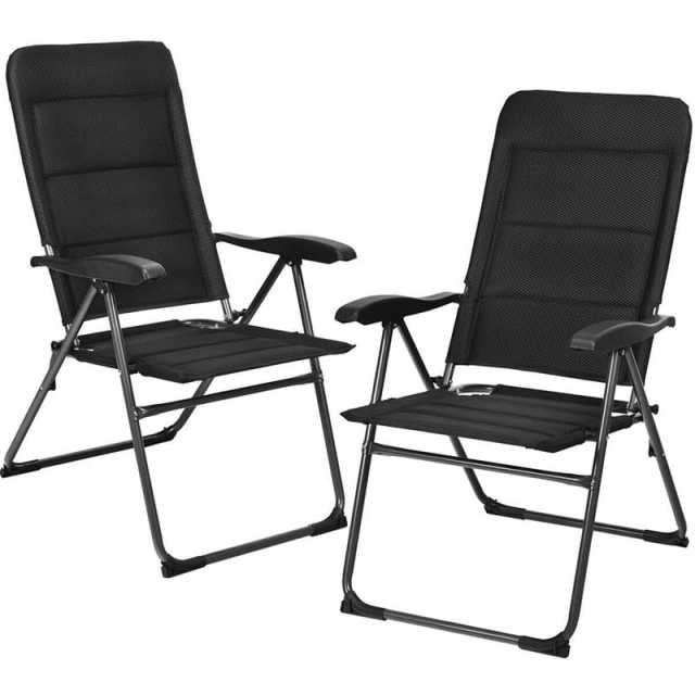 Set of 2 Folding Patio Chairs with 7-Position Adjustable Backrest, Padded Outdoor Reclining Chairs for Backyard Garden Deck, 300 lbs Capacity -h1