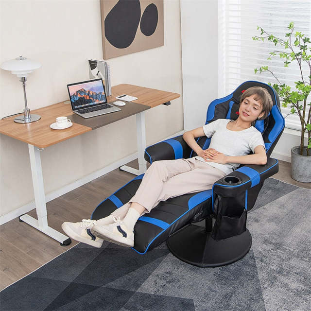 Gaming Recliner Adjustable Height Massage Gaming Chair with Retractable Footrest & Cup Holder, Ergonomic Swivel Video Game Chair Recliner Sofa