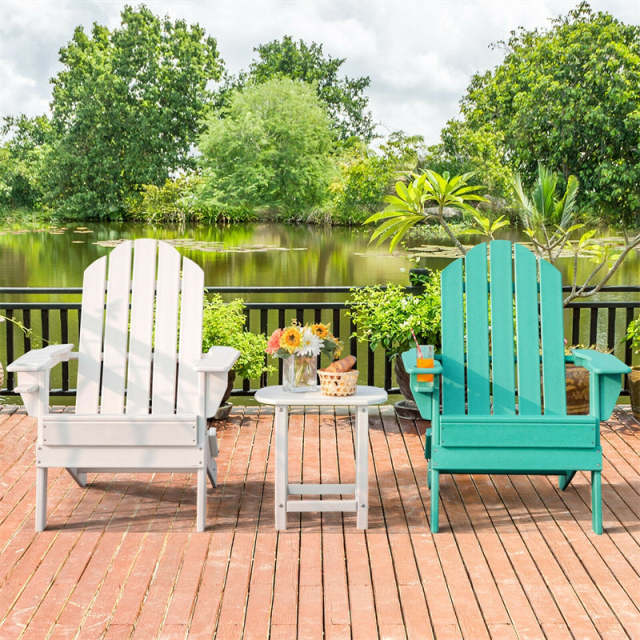 HDPE Folding Adirondack Chair, Outdoor Fire Pit Chair with Cup Holder, Weather Resistant Patio Lounge Chair for Backyard, Garden, Poolside