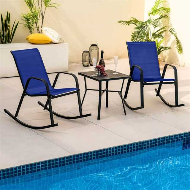 2PCS Outdoor Rocking Chairs, Ergonomic Patio Rockers with Breathable Fabric Seat & Back, Heavy-Duty Metal Frame for Backyard, Garden Front Porch