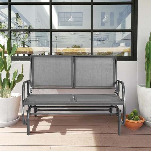 48" 2 Person Outdoor Swing Glider Bench, Patio Double Rocking Loveseat Chair with Breathable Fabric & Steel Frame for Porch, Garden, Backyard