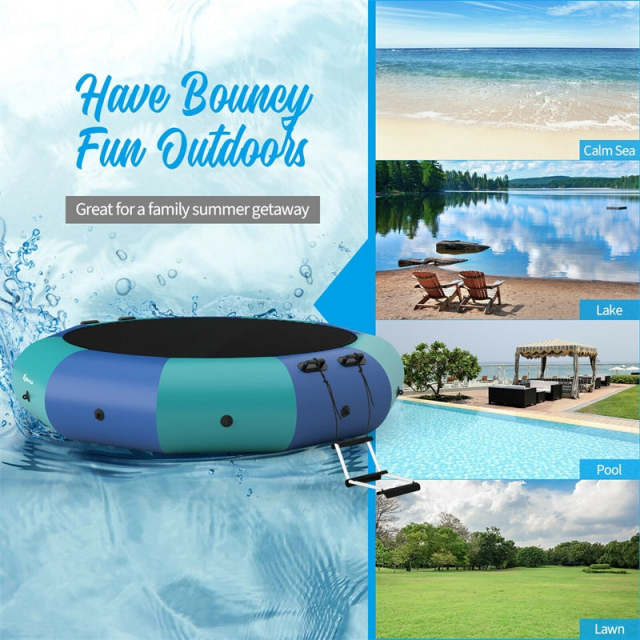 10FT Inflatable Water Trampoline, Recreational Water Bouncer with Electric Pump, Safety Ropes & Rope Ladder for Lakes & Pools