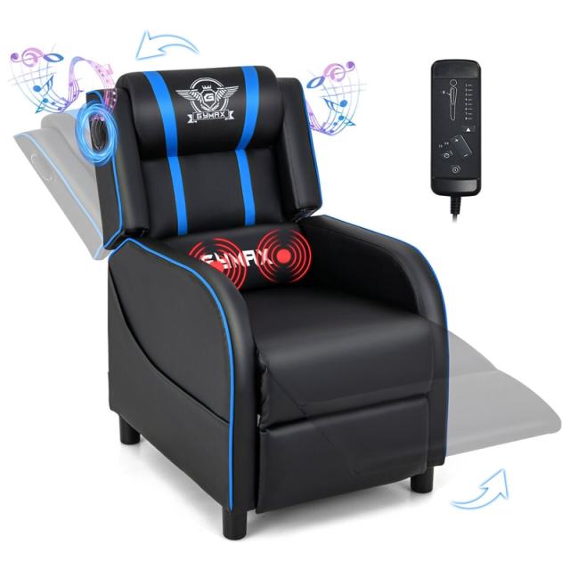 Gaming Recliner PU Leather Massage Gaming Chair with Bluetooth Speaker, Retractable Footrest & Lumbar Pillow, Single Ergonomic Gaming Sofa