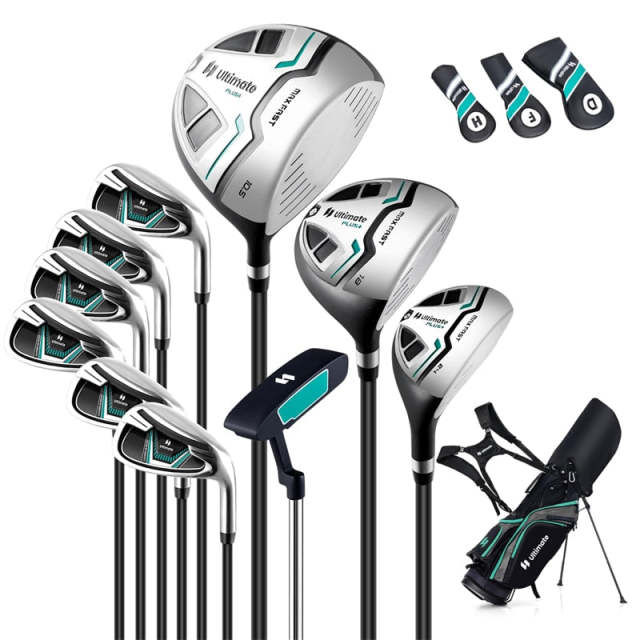 12 Pieces Men's Complete Golf Club Set Right Hand, Golf Club Package Set with 460CC Alloy Driver, #3 Fairway, Rain Hood, Portable Golf Stand Bag
