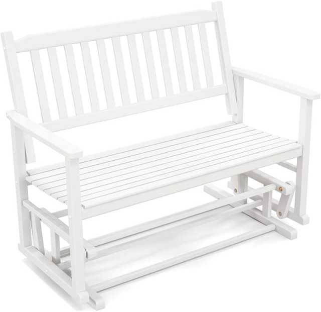 2-Person Outdoor Glider Bench with Poplar Wood Frame, Slatted Seat & Armrest Backrest, Porch Rocking Glider Loveseat for Patio, Garden & Deck