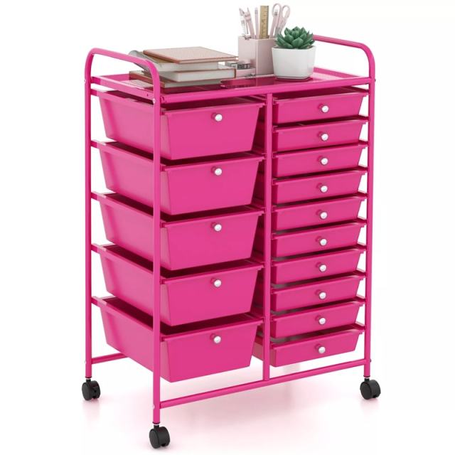 15-Drawer Rolling Storage Cart, Art & Craft Organizer with Wheels & Removable Drawers for Tools, Scrapbook Paper, Home Office School
