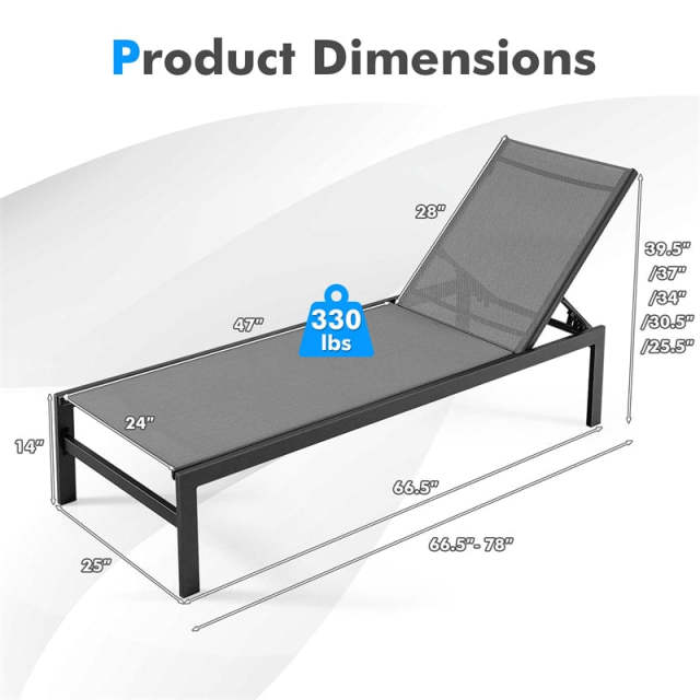 Aluminium Outdoor Chaise Lounge with 6-Position Adjustable Backrest, Patio Lounge Chair Sun Lounger for Poolside, Backyard, Deck