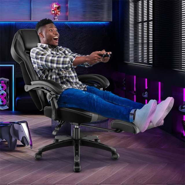 E-Sports Gaming Chair Ergonomic Racing Style Office Computer Chair Height Adjustable Reclining Video Game Chair with Lumbar Support & Footrest