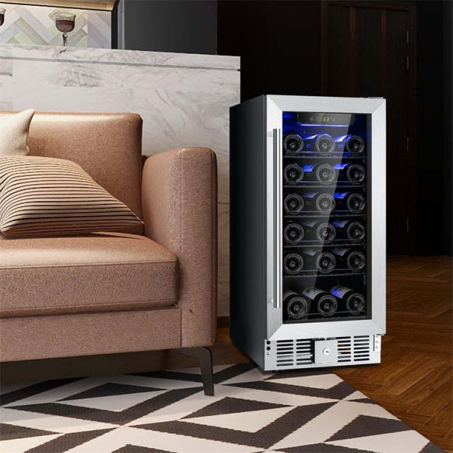 30 Bottle Wine Cooler Refrigerator, 15" Built-in Freestanding Wine Fridge with Glass Door, Removable Shelves, Stainless Steel Wine Cellar for Home Bar