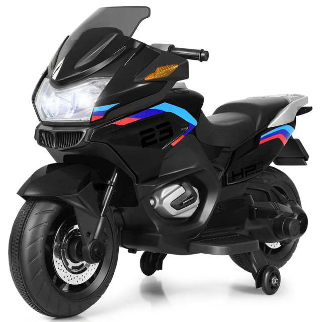 12V Kids Ride-On Motorcycle with Training Wheels, LED Lights & Foot Pedal, Battery-Powered Electric Ride On Motorbike for Boys/Girls Ages 3+