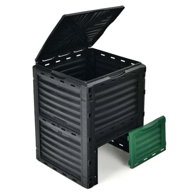 80 Gallon Outdoor Compost Bin, Garden Composter Barrel with Flip Lid & Bottom Exit Door, Composting Box for Kitchen Waste, Grass, Food, Trash