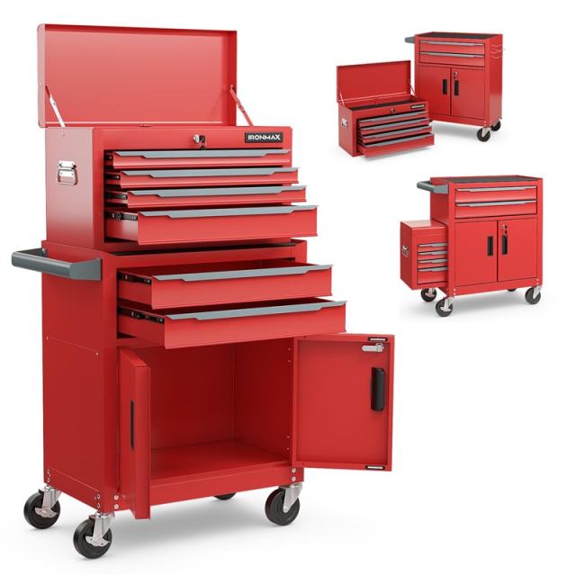 6-Drawer Rolling Tool Chest, Extra Large Tool Storage Cabinet with Lockable Wheels & Auto Lock, 2-in-1 Heavy-Duty Tool Box for Garage, Workshop