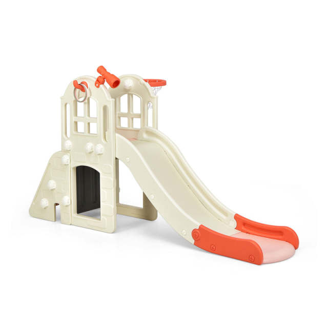 6-in-1 Large Slide for Kids, Toddler Climber Slide Playset with Basketball Hoop, Ring Toss, Freestanding for Indoor & Outdoor Use