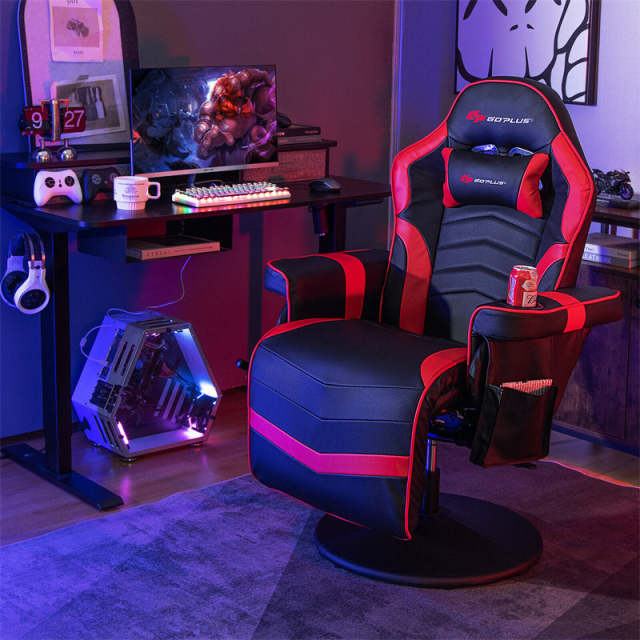 Gaming Recliner Adjustable Height Massage Gaming Chair with Retractable Footrest & Cup Holder, Ergonomic Swivel Video Game Chair Recliner Sofa