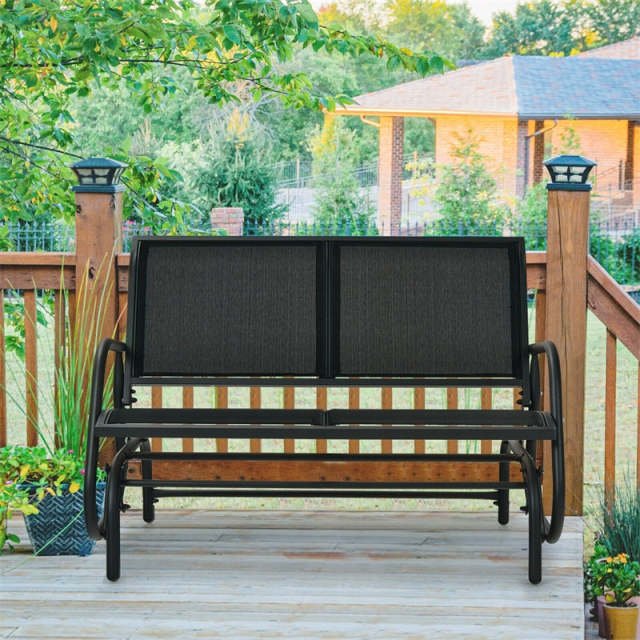 48" 2 Person Outdoor Swing Glider Bench, Patio Double Rocking Loveseat Chair with Breathable Fabric & Steel Frame for Porch, Garden, Backyard