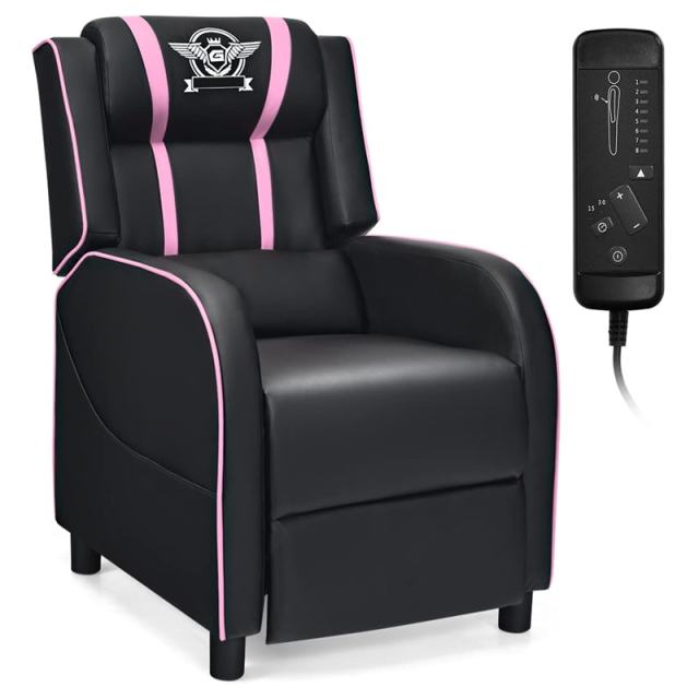 Gaming Recliner PU Leather Massage Gaming Chair with Adjustable Footrest, Side Pocket & Remote, Racing Style Single Theater Seat Game Sofa