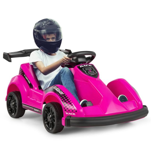 6V Kids Racer Go Kart, Electric Go Kart with Remote Control, 4 Wheels, Safety Belt, Music & USB Port, Battery Powered Ride-On Toy for Ages 3-8