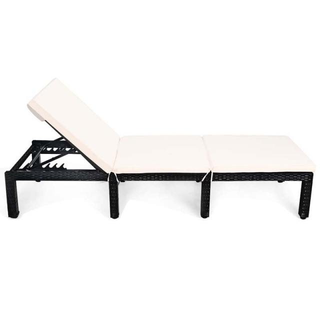 Rattan Outdoor Chaise Lounge Chair with Cushions, 7-Position Adjustable Backrest, Steel Frame Patio Sun Lounger for Poolside, Backyard