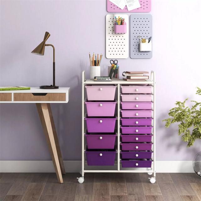 15-Drawer Rolling Storage Cart, Art & Craft Organizer with Wheels & Removable Drawers for Tools, Scrapbook Paper, Home Office School