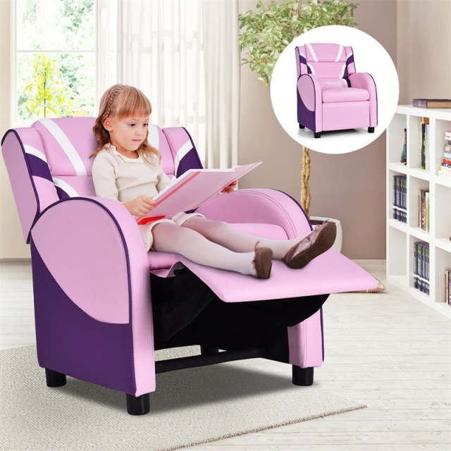 Kids Recliner Chair, Adjustable Gaming Recliner with Footrest, Headrest, Lumbar Support & Side Pockets, Ergonomic Leather Sofa for Boys Girls