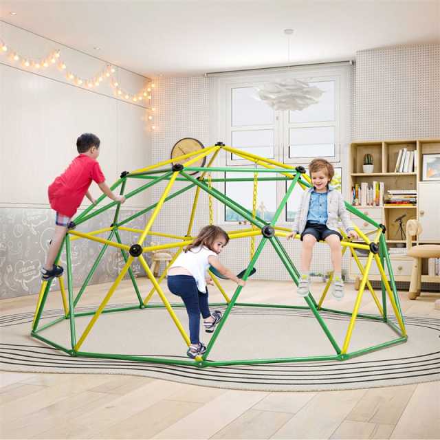 10FT Climbing Dome with Swing, Geometric Dome Climber Indoor Outdoor Jungle Gym Monkey Bar Climbing Toys for Kids Toddlers