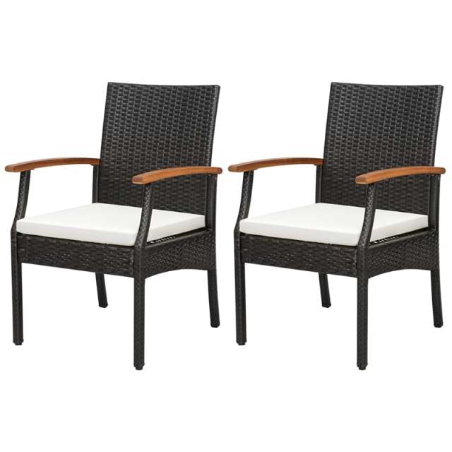 Patio PE Rattan Dining Chairs with Acacia Wood Armrests, Soft Zippered Cushions, Heavy-Duty Metal Frame Wicker Outdoor Armchairs for Balcony