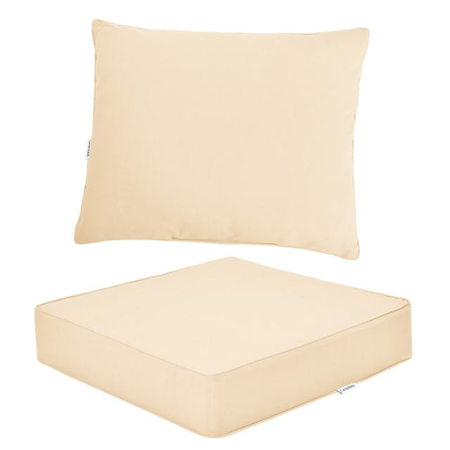 Deep Seat & Back Cushion Set with Rope Ties, Waterproof 6" Thick Indoor/Outdoor Chair Pads for Patio Furniture & Poolside