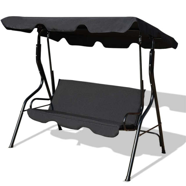 3-Seat Patio Swing with Adjustable Canopy & Removable Cushion, Powder-Coated Steel Frame Outdoor Porch Swing for Backyard, Garden, Balcony