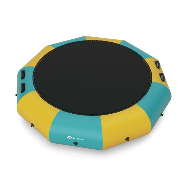 12FT Inflatable Water Trampoline, Recreational Water Bouncer with Electric Pump, Safety Ropes & Rope Ladder for Lakes & Pools