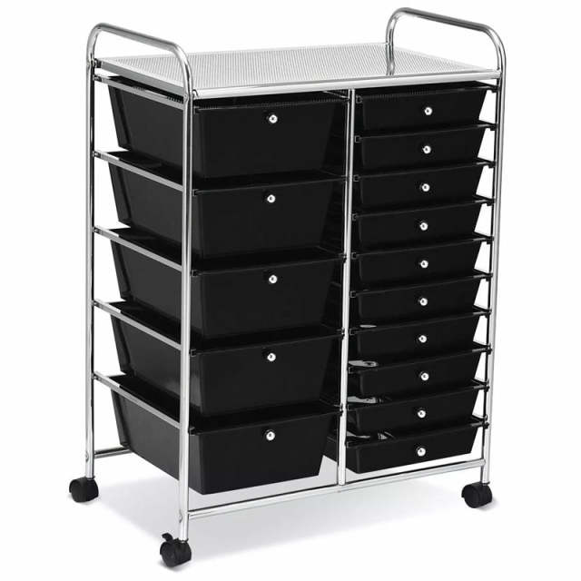 15-Drawer Rolling Storage Cart, Art & Craft Organizer with Wheels & Removable Drawers for Tools, Scrapbook Paper, Home Office School