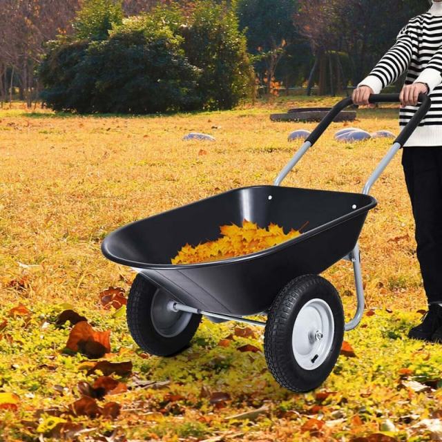 Dual-Wheel Wheelbarrow, 330lb Capacity Heavy Duty Garden Cart with Pneumatic Tires & Easy-Dump for Lawn, Farm & Construction
