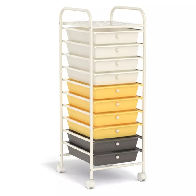 10-Drawer Rolling Storage Cart, Utility Cart with Drawers & Lockable Wheels, Mobile Art Craft Drawer Cart for Home Office, School