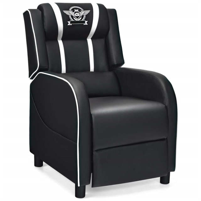 Gaming Recliner PU Leather Massage Gaming Chair with Adjustable Footrest, Side Pocket & Remote, Racing Style Single Theater Seat Game Sofa