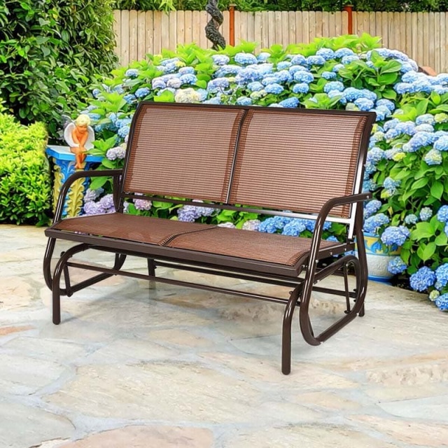 48" 2 Person Outdoor Swing Glider Bench, Patio Double Rocking Loveseat Chair with Breathable Fabric & Steel Frame for Porch, Garden, Backyard