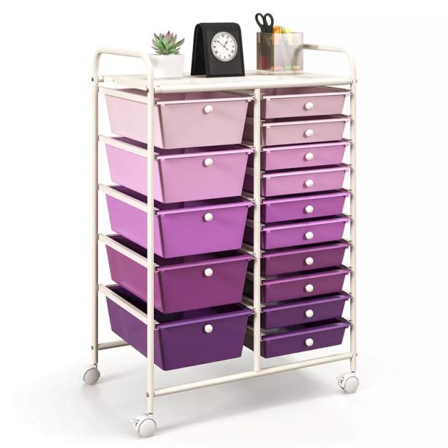 15-Drawer Rolling Storage Cart, Art & Craft Organizer with Wheels & Removable Drawers for Tools, Scrapbook Paper, Home Office School