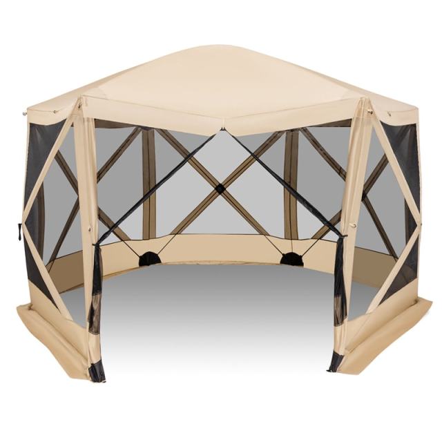 11.5' x 11.5' Pop Up Screen Tent 6-Sided Camping Gazebo Tent Outdoor Instant Canopy Shelter with Netting 2 Wind Clothes & Carry Bag