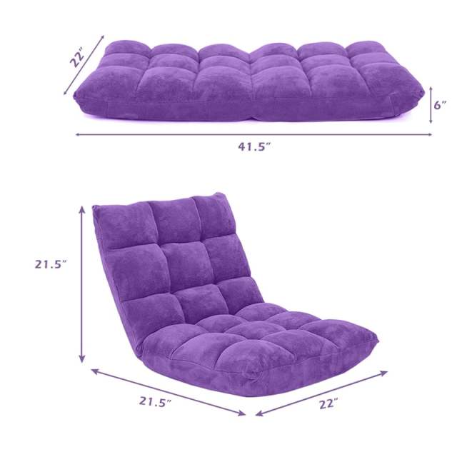 14-Position Adjustable Floor Chair, Folding Sofa Chair with Back Support, Floor Gaming Recliner for Living Room, Meditation, Reading -h1