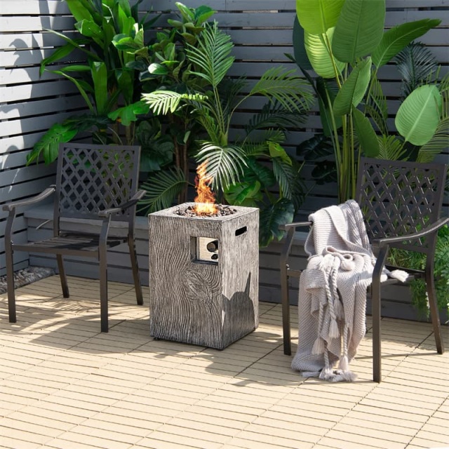 16" Square Propane Fire Pit, 30,000 BTU Auto-Ignition Outdoor Gas Fire Pit with Protective Cover, Touch-up Pen & Lava Rocks