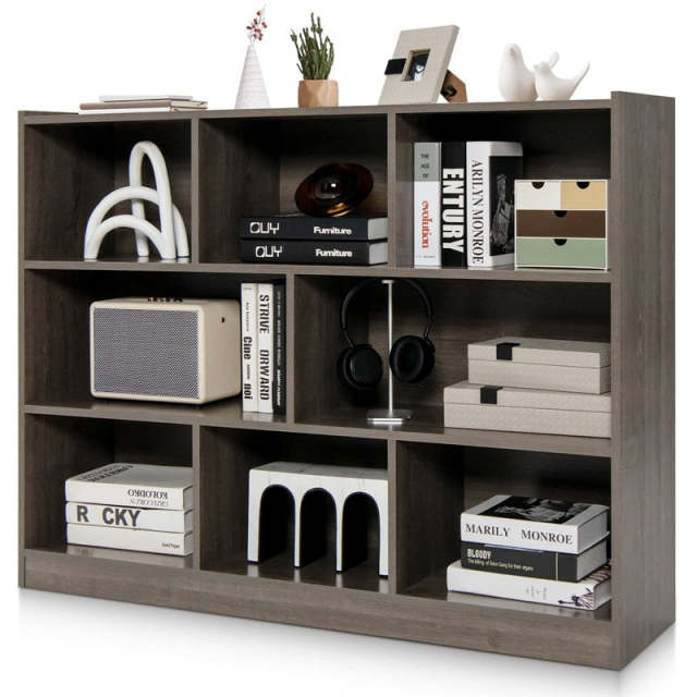Wood 8-Cube Open Bookcase 3-Tier Storage Bookshelf Modern Multipurpose Display Organizer Cabinet for Kids Playroom, Living Room, Study