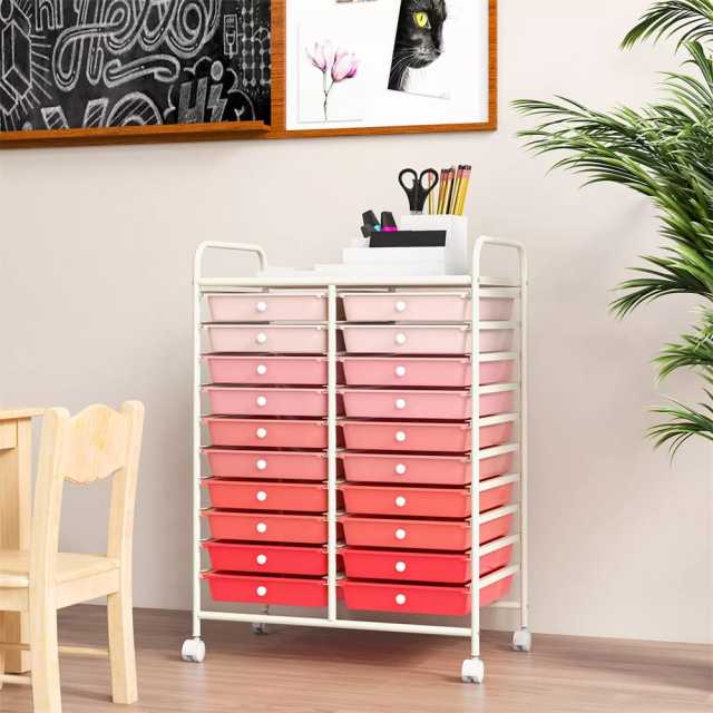 Storage Drawer Cart, 20-Drawer Rolling Cart Organizer with Lockable Wheels, Mobile Utility Cart for Office School Art Craft Supplies
