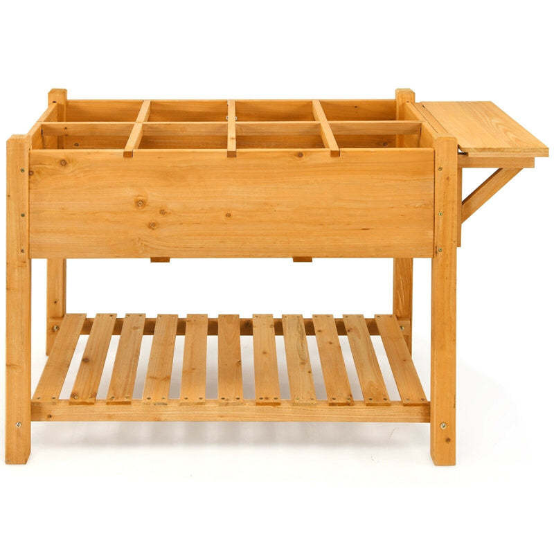 Wood Raised Garden Bed 8 Grids Elevated Planter Box with Folding Side Work Table & Large Storage Shelf for Outdoor Patio Garden Backyard h1