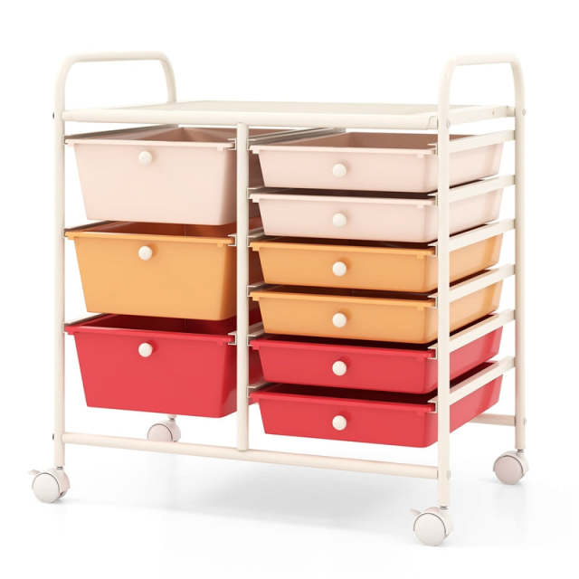 9-Drawer Rolling Storage Cart, Mobile Art & Craft Supply Organizer on Wheels, Metal Frame, Drawer Utility Cart for Classroom Office Home Salon