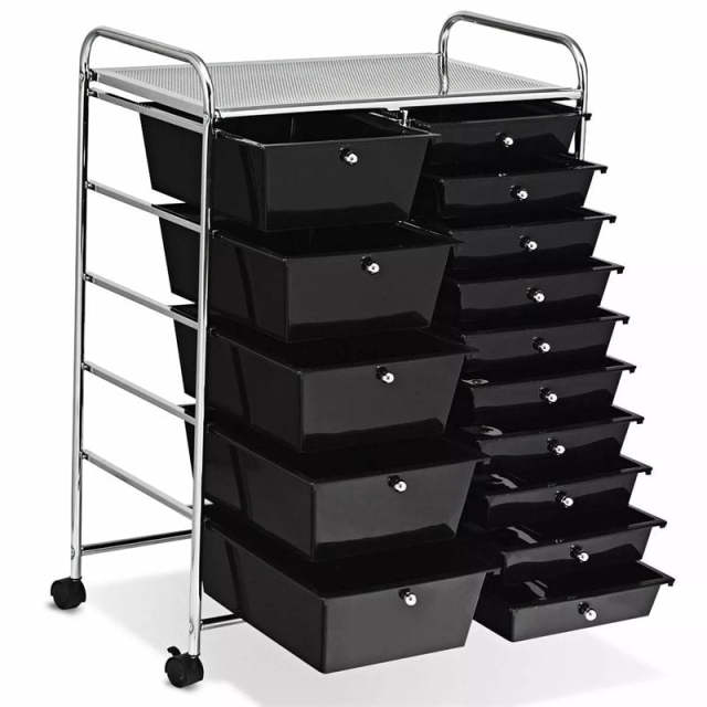 15-Drawer Rolling Storage Cart, Art & Craft Organizer with Wheels & Removable Drawers for Tools, Scrapbook Paper, Home Office School