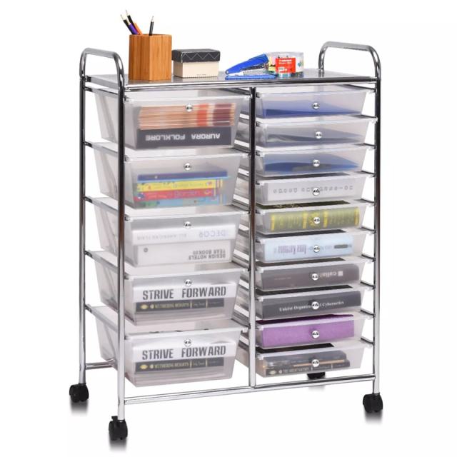 15-Drawer Rolling Storage Cart, Art & Craft Organizer with Wheels & Removable Drawers for Tools, Scrapbook Paper, Home Office School