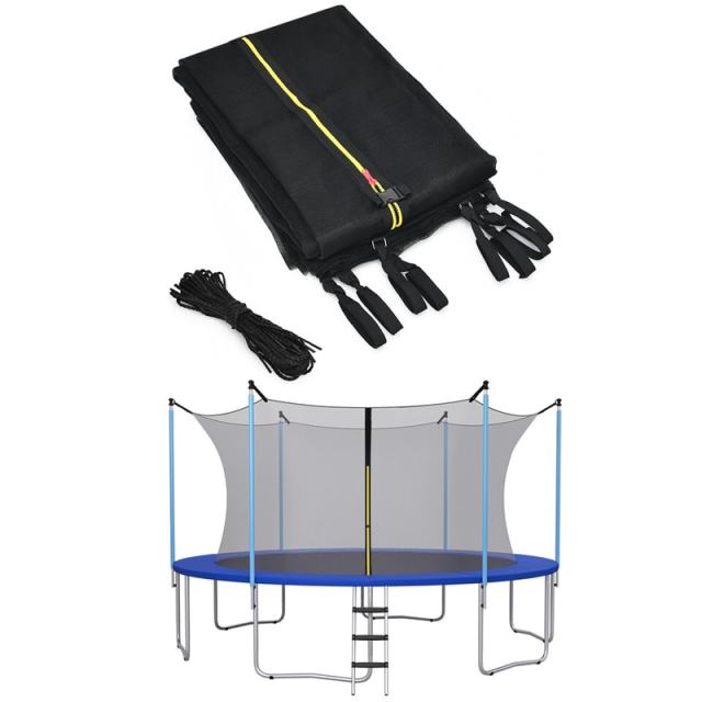 16FT Trampoline Replacement Safety Net, Weather-Resistant Trampoline Enclosure with Adjustable Straps & Double-Headed Zipper for 6-Pole Round Frames