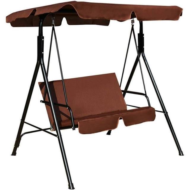 2 Person Patio Swing with Adjustable Canopy & Removable Cushions, Weather Resistant Outdoor Porch Swing for Backyard, Garden, Balcony
